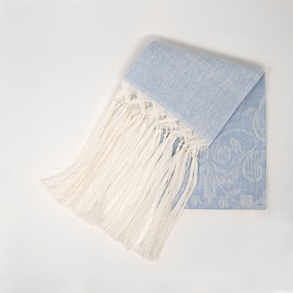 Damasco Hand Towel w/ Fringe, Blue/Ivory